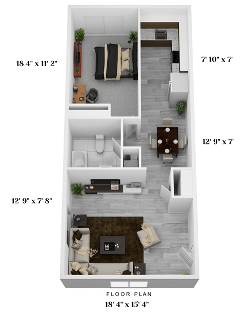 Floor plan for 1 bed, 1 bath, 829 sqft